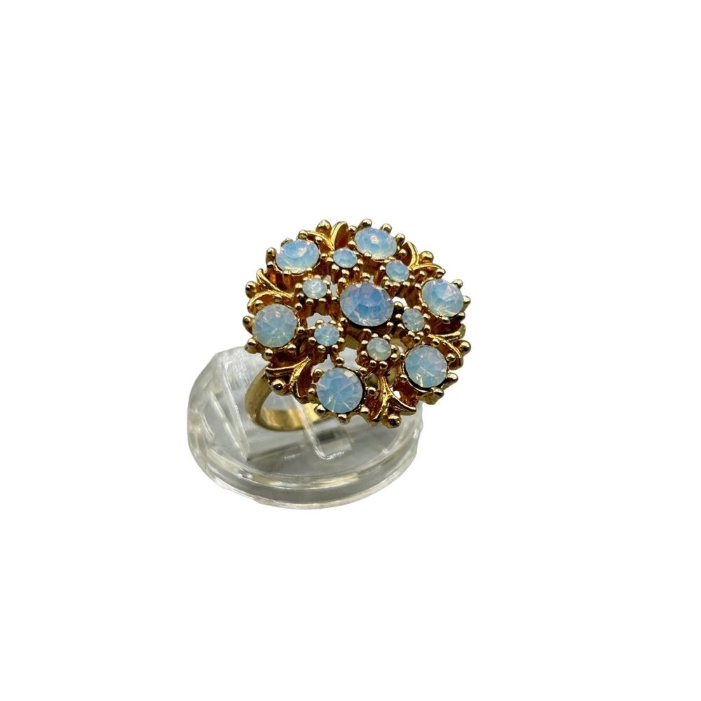 Vintage Opalescent Opaline Rhinestones Ring Adjustable Size Costume Statement